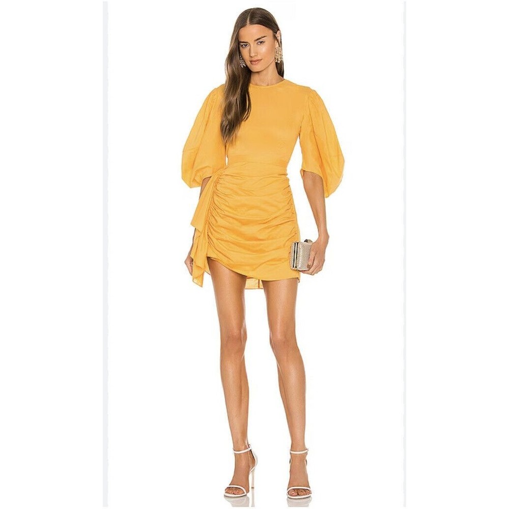Rhode Pia Puff Sleeve Mini Dress Sorbet Orange Yellow Size Large $445